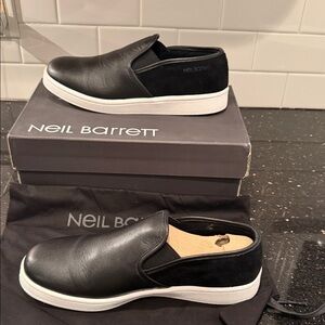 Neil Barrett Black Leather Loafers with White Sole